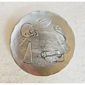 Wendell August Football Theme Collectible Plate/Coaster 4.25" Vintage Handmade